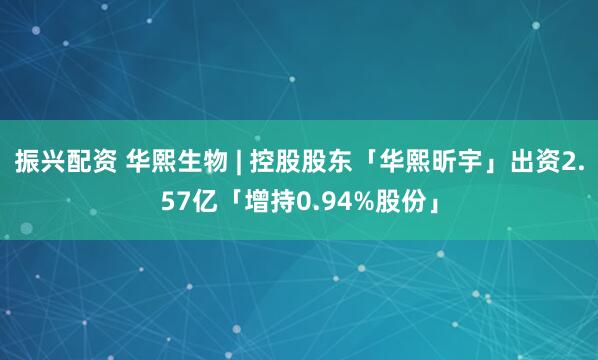 振兴配资 华熙生物 | 控股股东「华熙昕宇」出资2.57亿「增持0.94%股份」